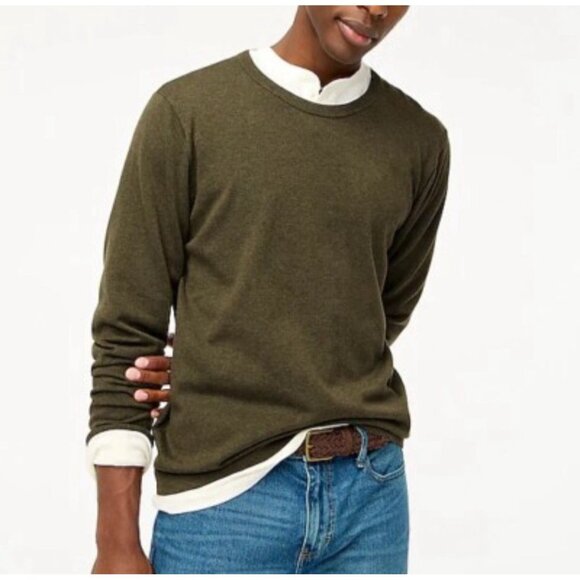 J. Crew Mercantile Olive Green Textured Cotton Crewneck Sweater Mens Large - Picture 1 of 9